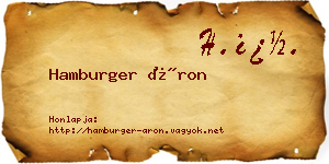 Hamburger Áron névjegykártya